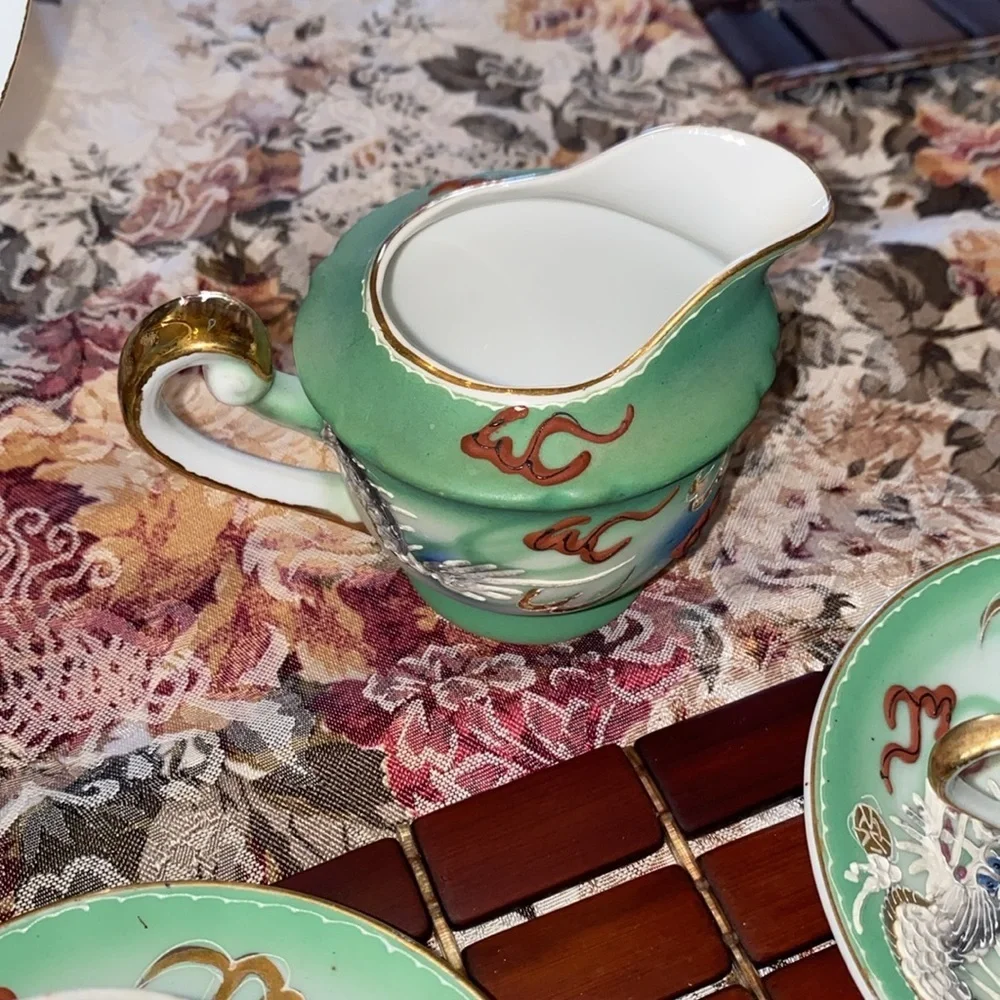 Vintage Dragonware Tea Set JB Betsons Green Hand Painted Moriage 14 pc set Japan