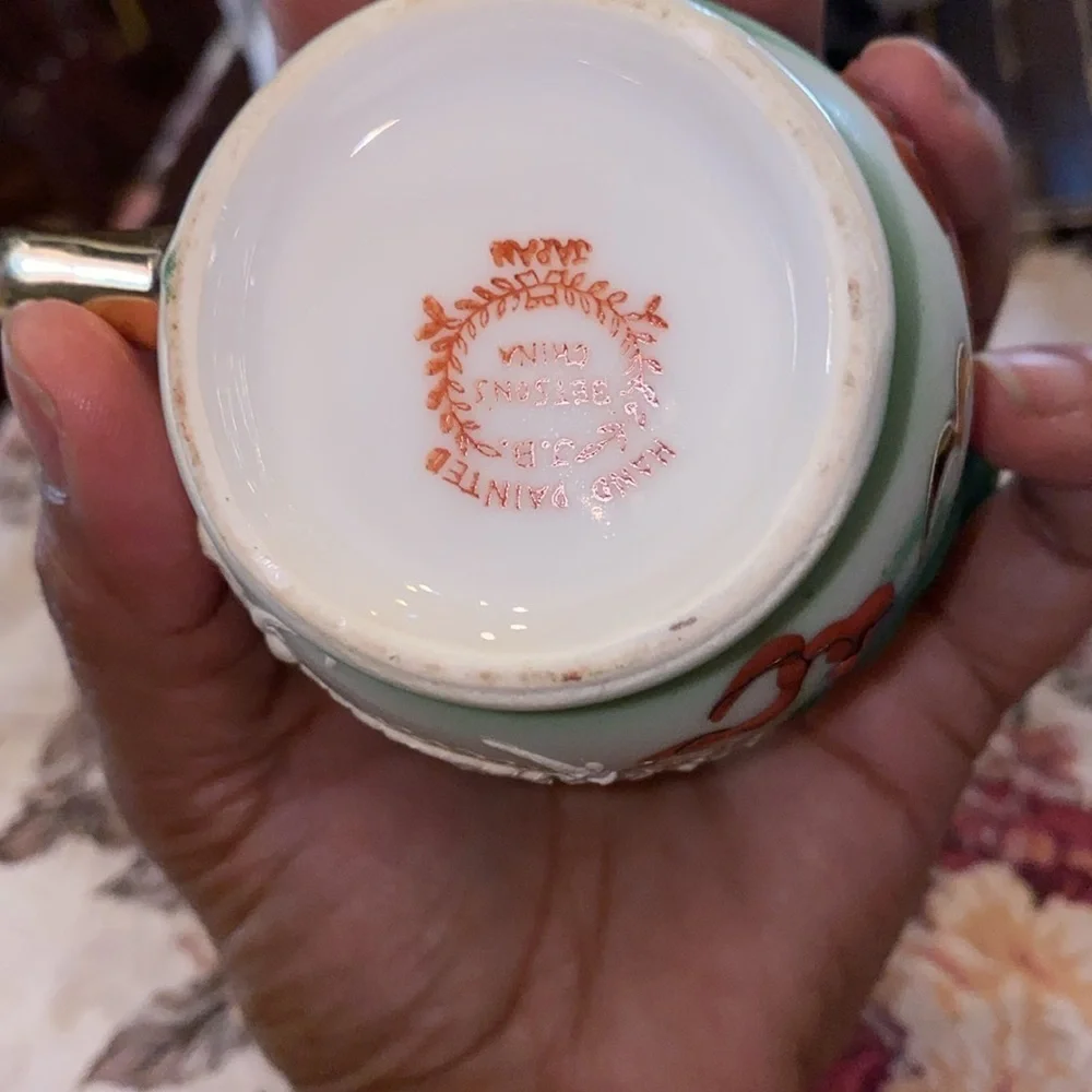 Vintage Dragonware Tea Set JB Betsons Green Hand Painted Moriage 14 pc set Japan