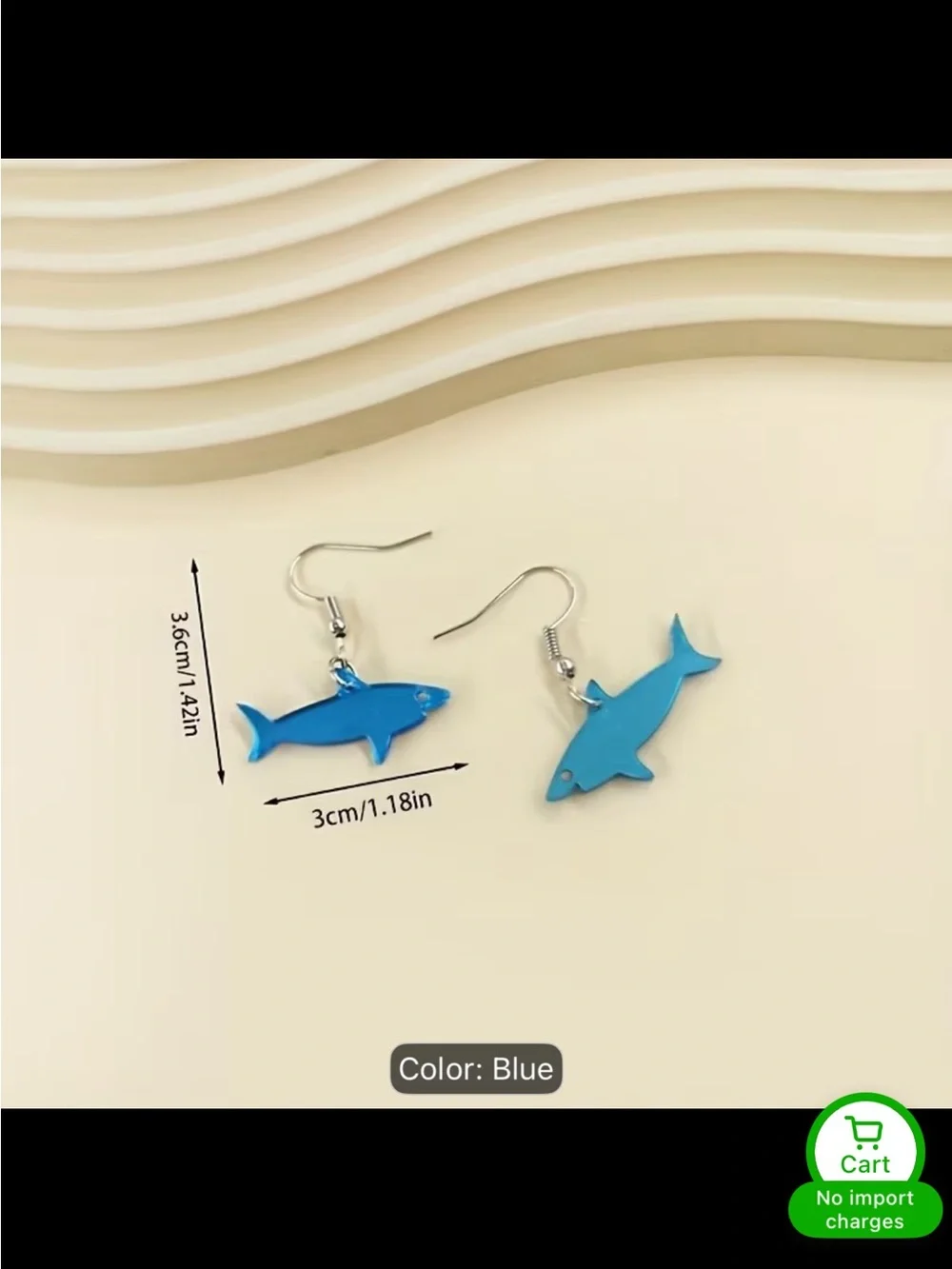 Blue Shark Fish Dangle Earrings - Lightweight Fishhook Earrings