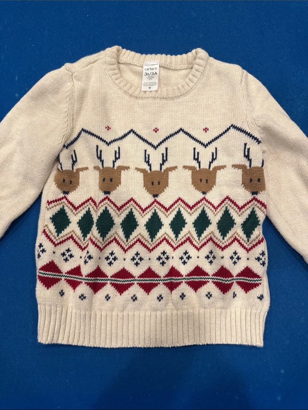 Carter's Cream Knit Sweater with Reindeer and Fair Isle Accents
