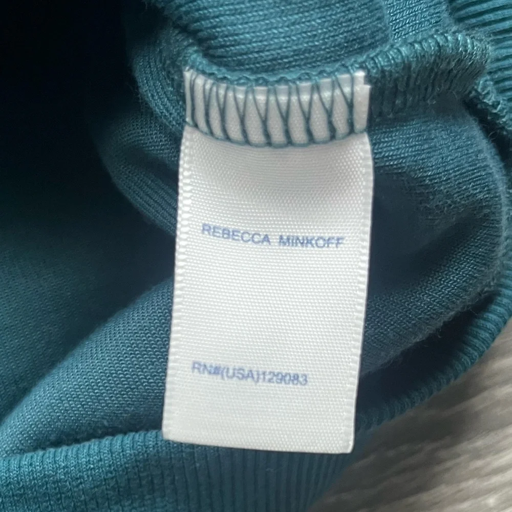 Rebecca Minkoff Teal Blue Green Long Puff Sleeve Velvet Velour Sweater Size XS
