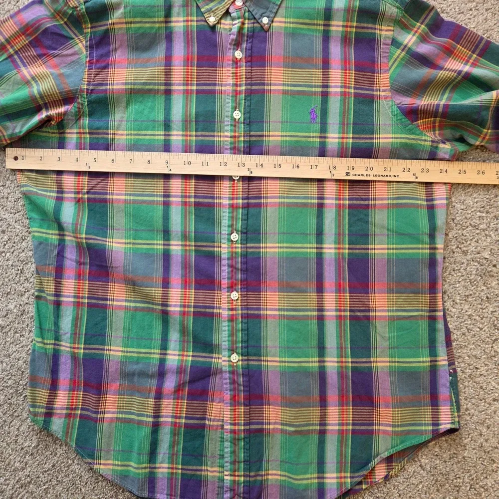 Polo Ralph Lauren Madras Plaid Short Sleeve Shirt Mens XL Green Purple Classic