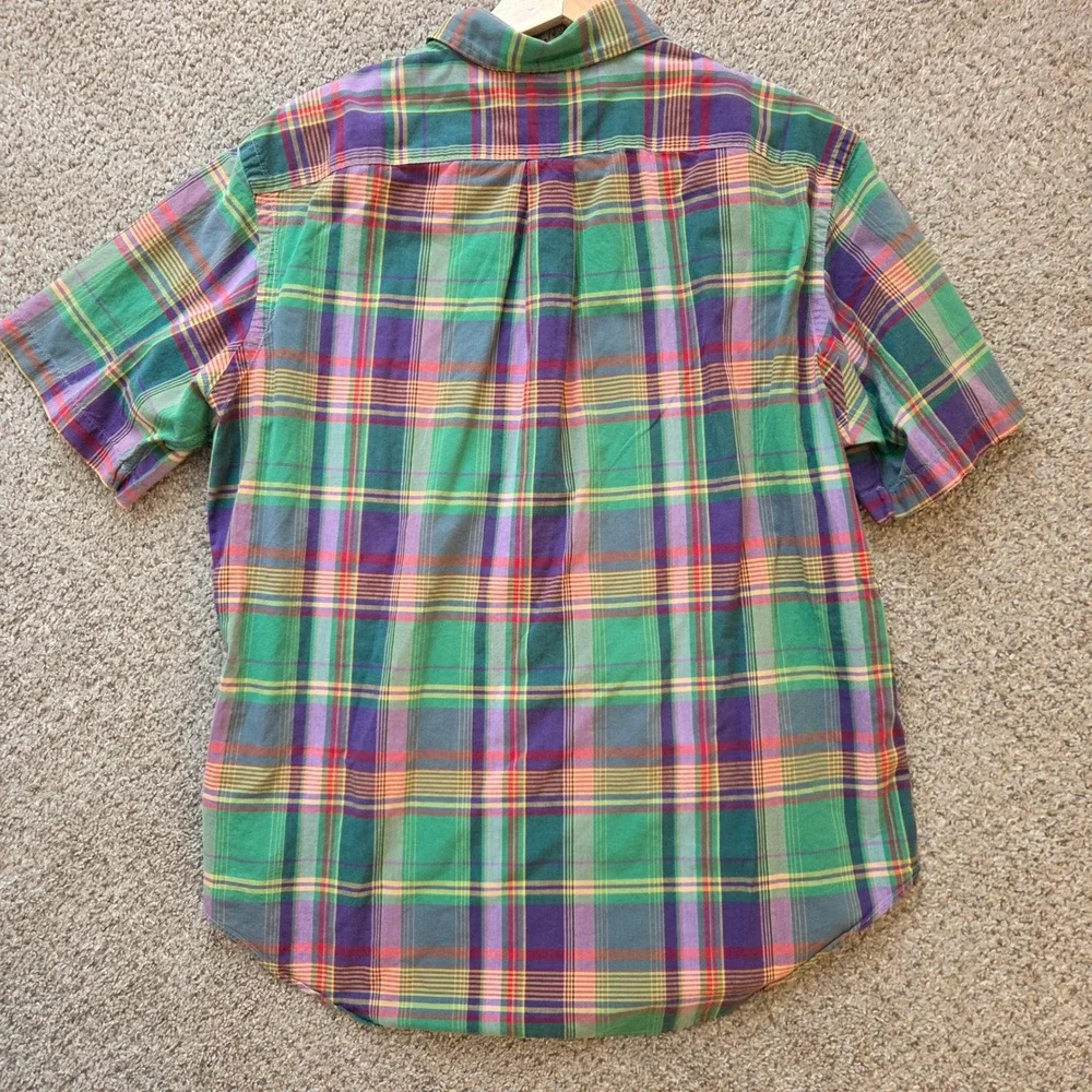 Polo Ralph Lauren Madras Plaid Short Sleeve Shirt Mens XL Green Purple Classic