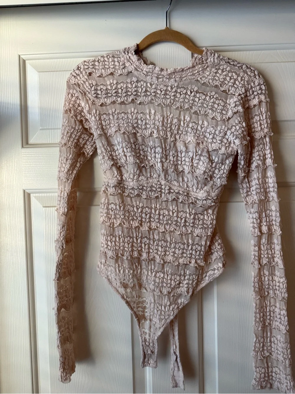 Free People Lace  Long Sleeve Bodysuit in Beige