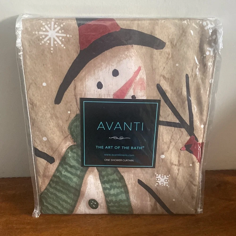 NWT Avanti Tall Snowman Ivory Fabric Shower Curtain 72x72 10936H