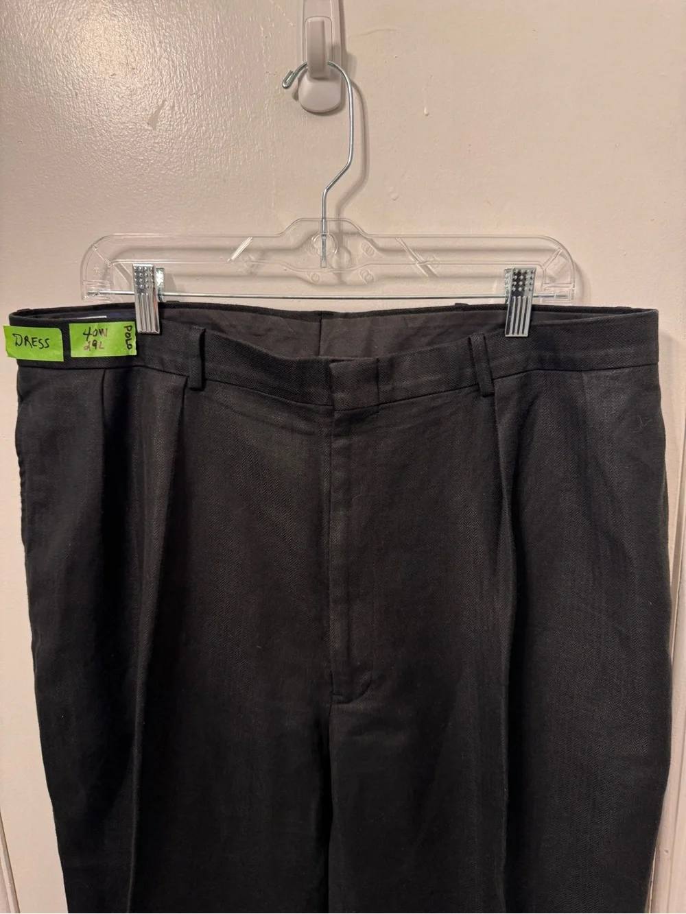 Polo Ralph Lauren Mens 40x29 Charcoal Gray Herringbone Wool Trousers Vintage