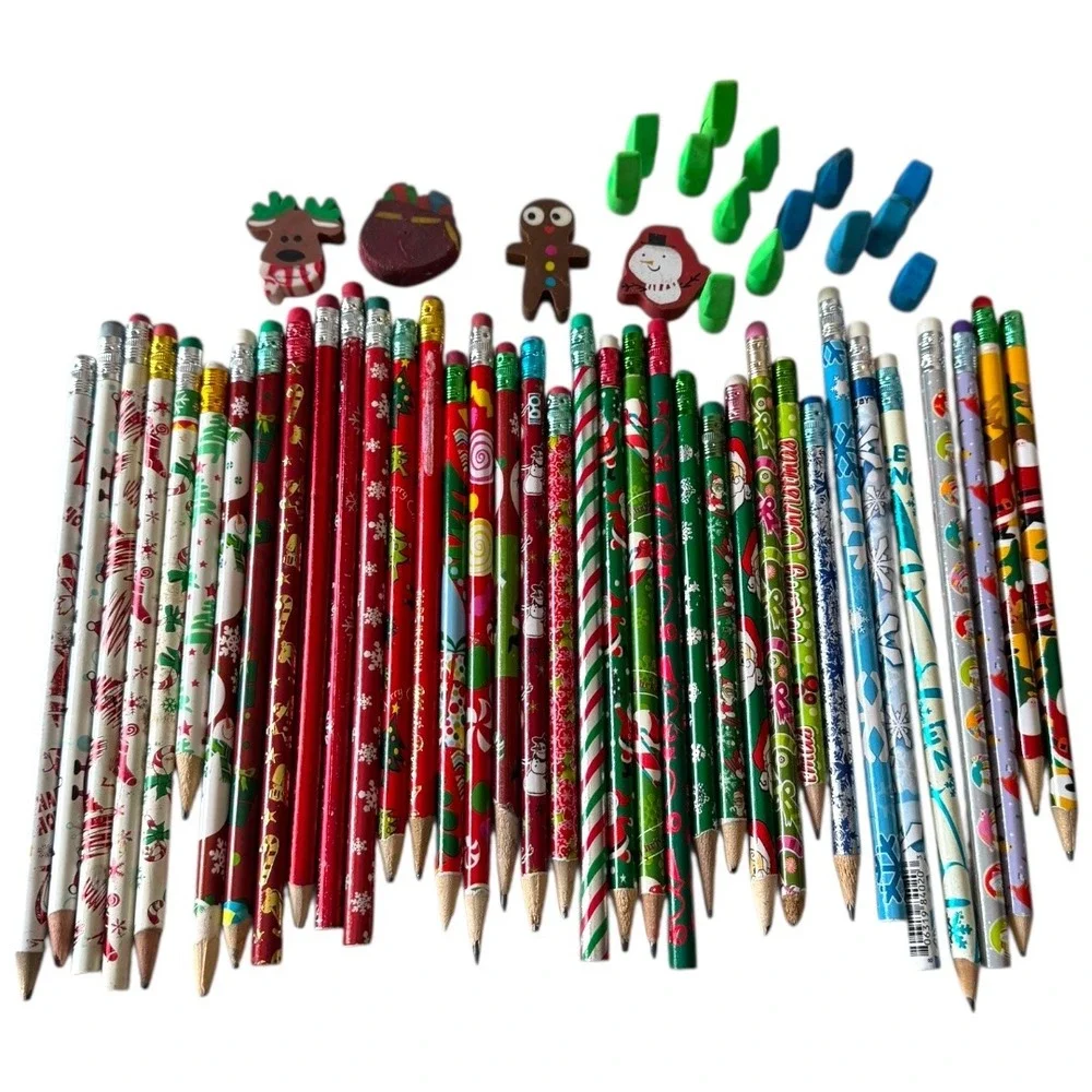 Christmas Pencils ‎ Erasers Holiday Vintage y2k School Classroom Supplies B20Q