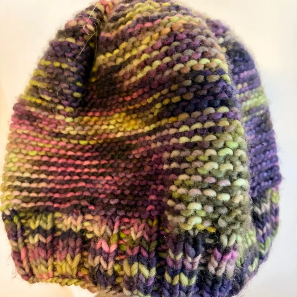 Multicolor Knit Beanie‎ Handmade homemade purple green