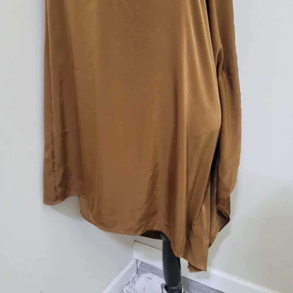 GILLI Dress One Shoulder Woven Draped Mini, size Large, Copper‎ Brown