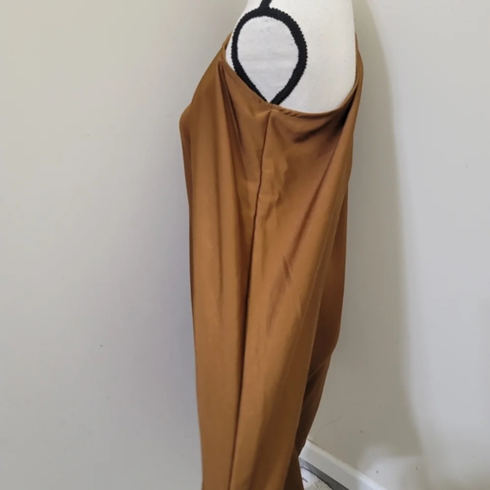GILLI Dress One Shoulder Woven Draped Mini, size Large, Copper‎ Brown