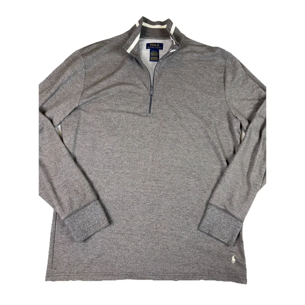 Polo Ralph Lauren Mens M Gray Polo Half Zip Terry Pullover Comfort Casual Lounge