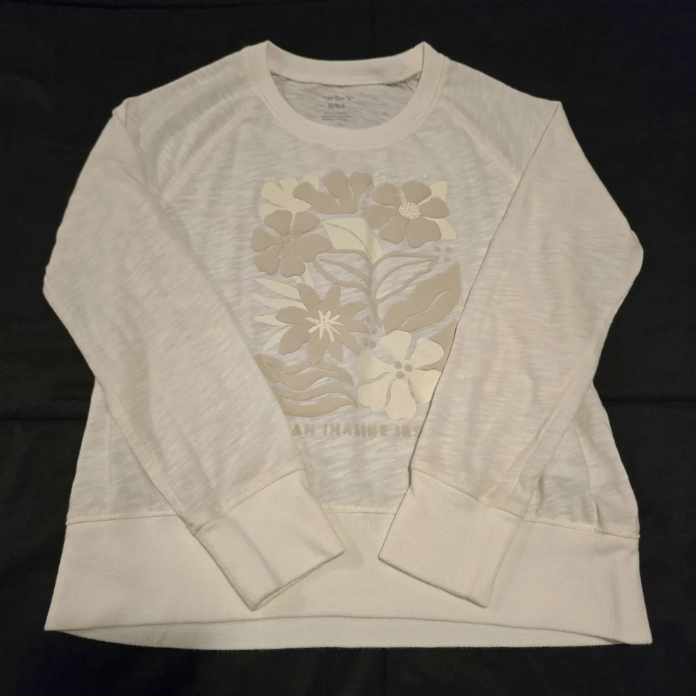 Carter's Girl's‎ Floral Graphic Cream Long Sleeve Shirt Size 8 Medium