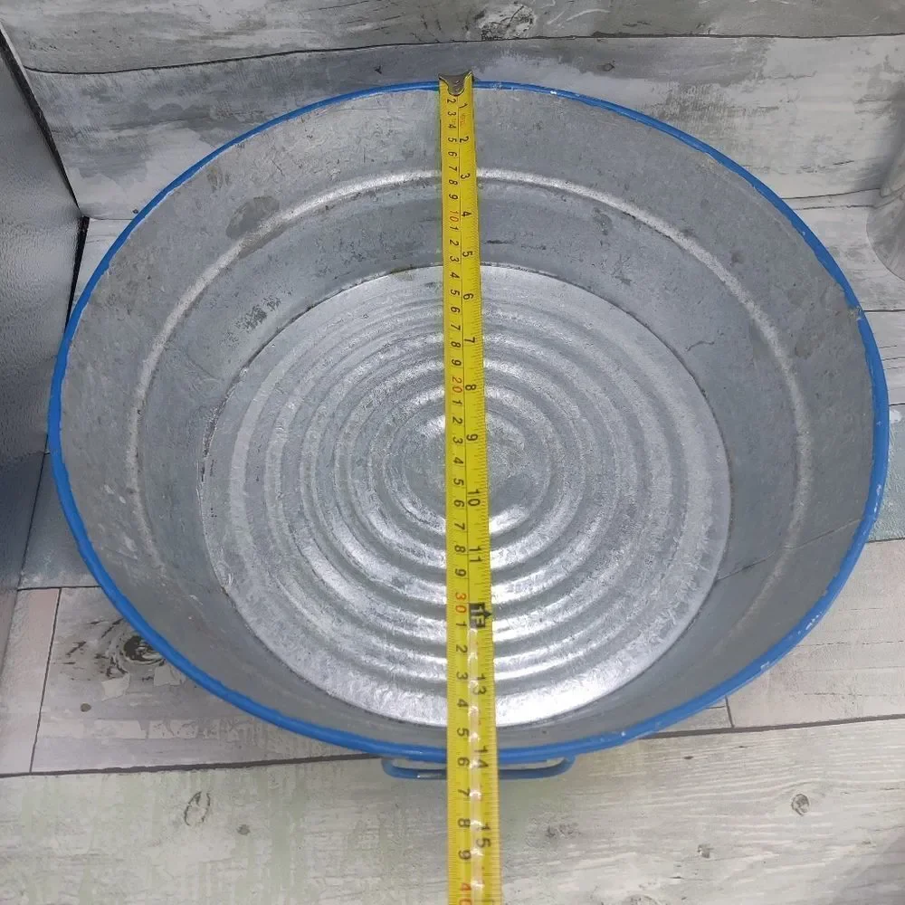 VINTAGE HAND Painted Galvanized Metal Tub Colorful Fruits on Blue