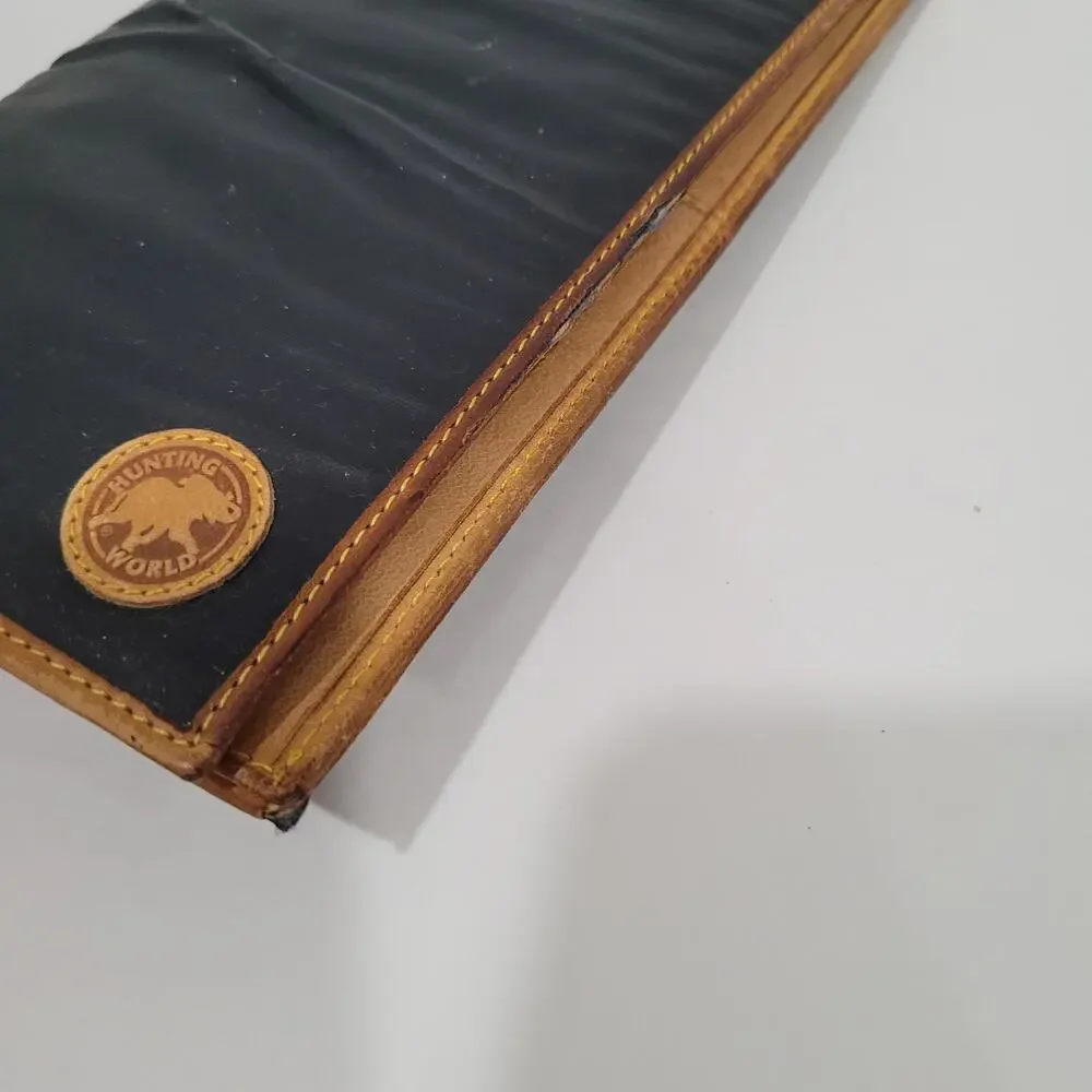 Hunting World Black Tan Wallet Long Checkbook Card Holder Leather Bifold Italian