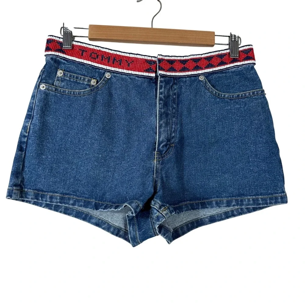 Vintage Tommy Hilfiger Beaded Waistband Denim Shorts Womens‎ 8 Medium Wash 1999