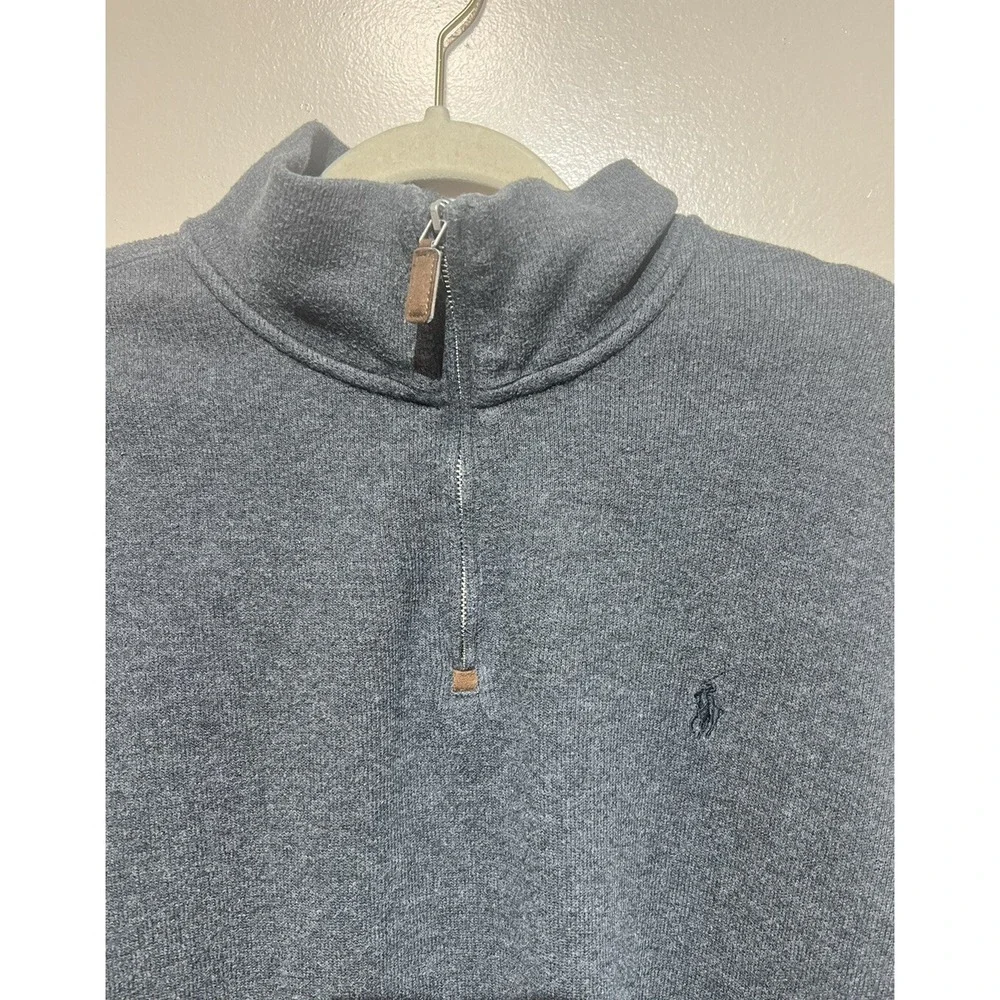 Polo Ralph Lauren Mens‎ Charcoal Cotton Long Sleeve Pullover Sweater 1/4 zip XL