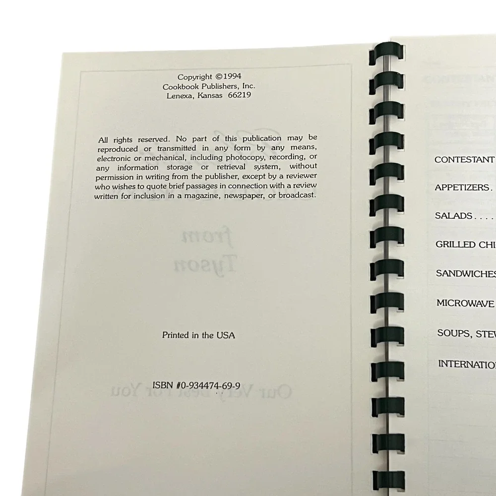Tyson Classic Chicken Cookbook 1994‎ Spiral Bound Vintage Recipe Book Retro