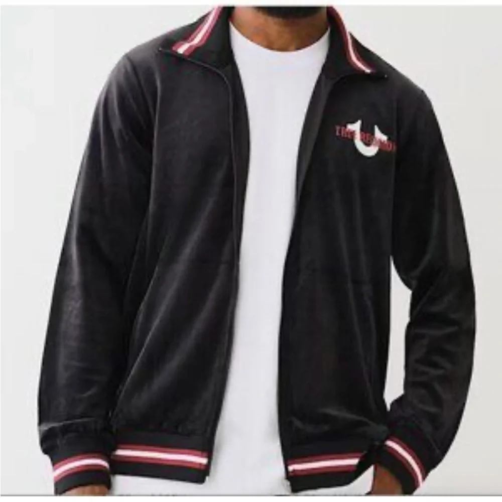 NEW True Religion‎ Mens Velour World Tour Track Jacket Jet Black Size L NWT