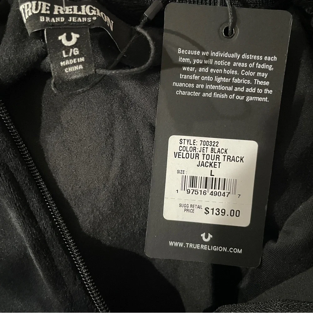 NEW True Religion‎ Mens Velour World Tour Track Jacket Jet Black Size L NWT
