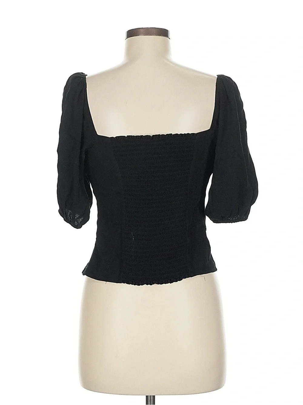 Reformation Black Puff Sleeve Tie-Front Blouse