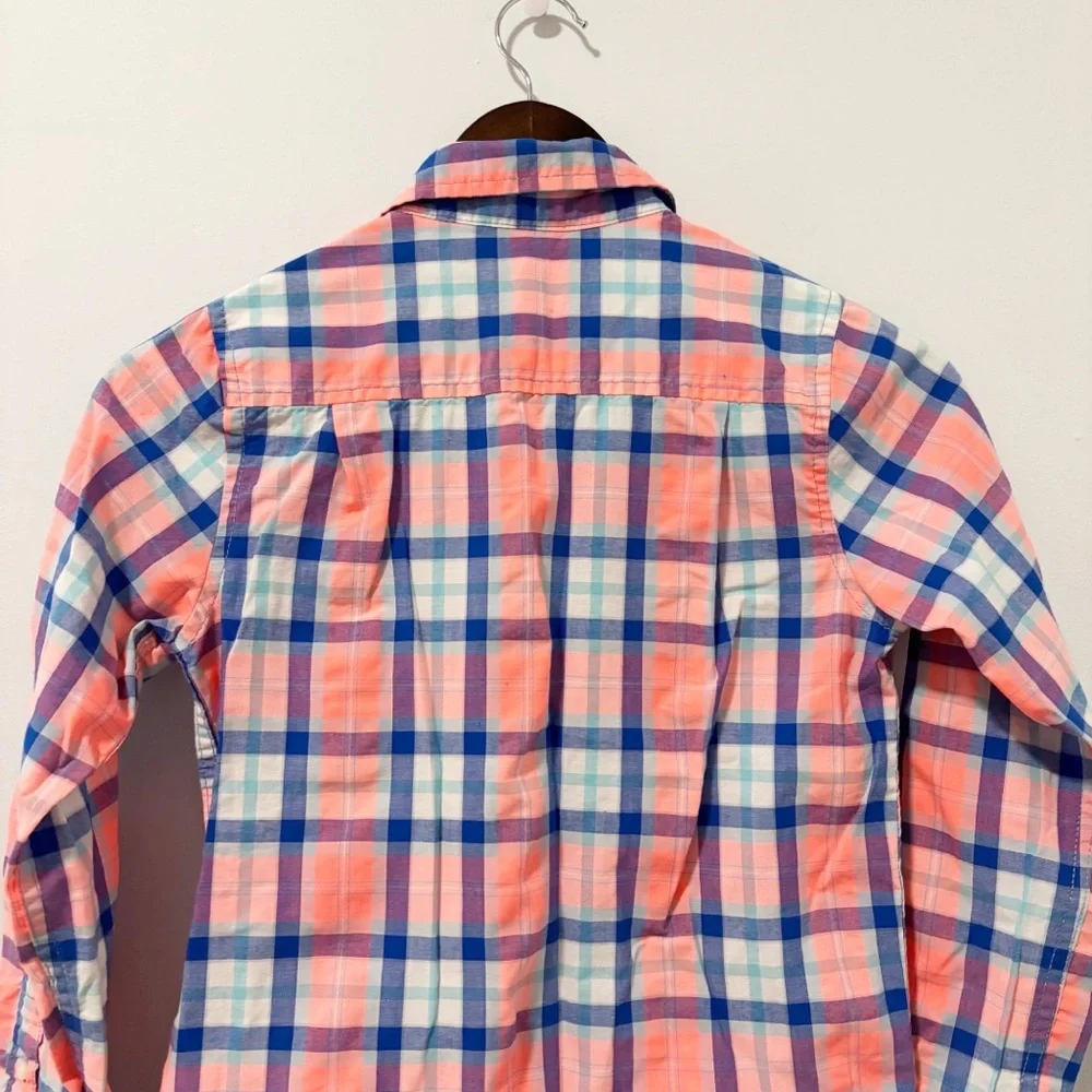 The Children's Place Kids‎ Orange and Blue Plaid Button-Down Shirt Boys Size 7/8