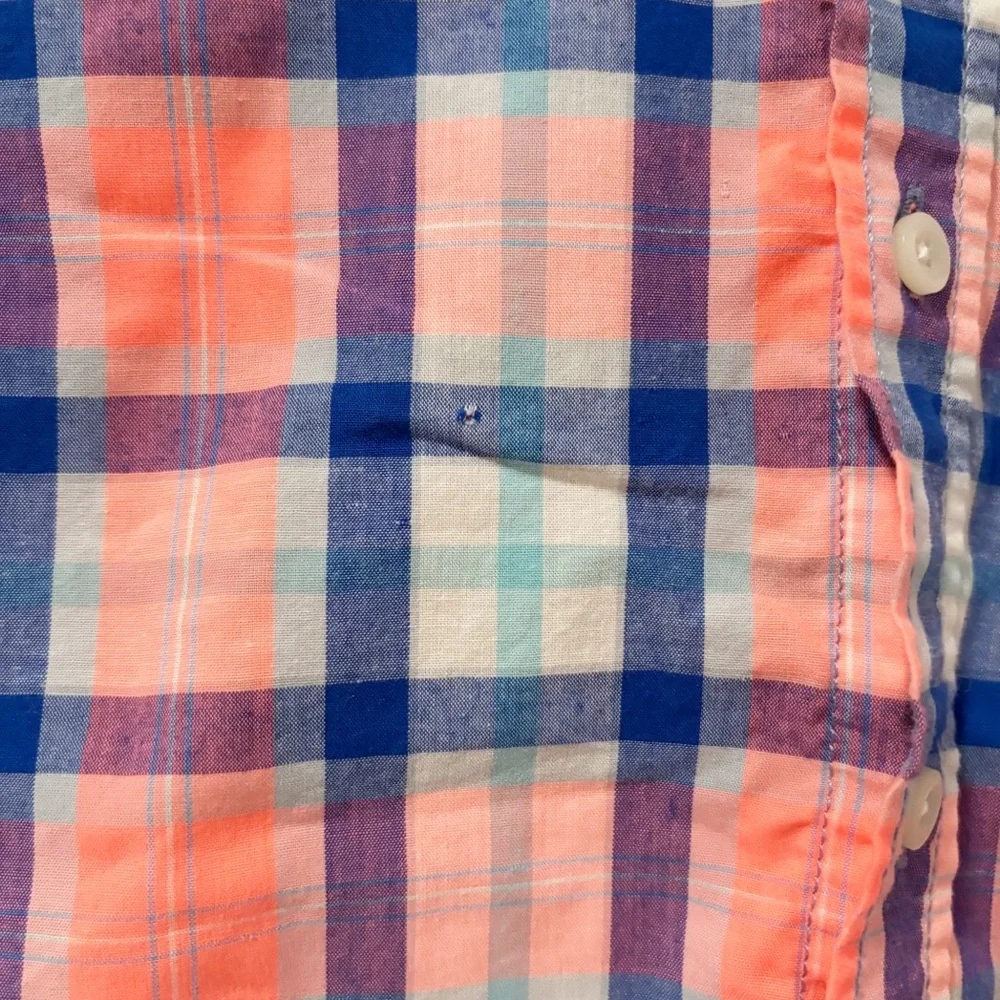 The Children's Place Kids‎ Orange and Blue Plaid Button-Down Shirt Boys Size 7/8