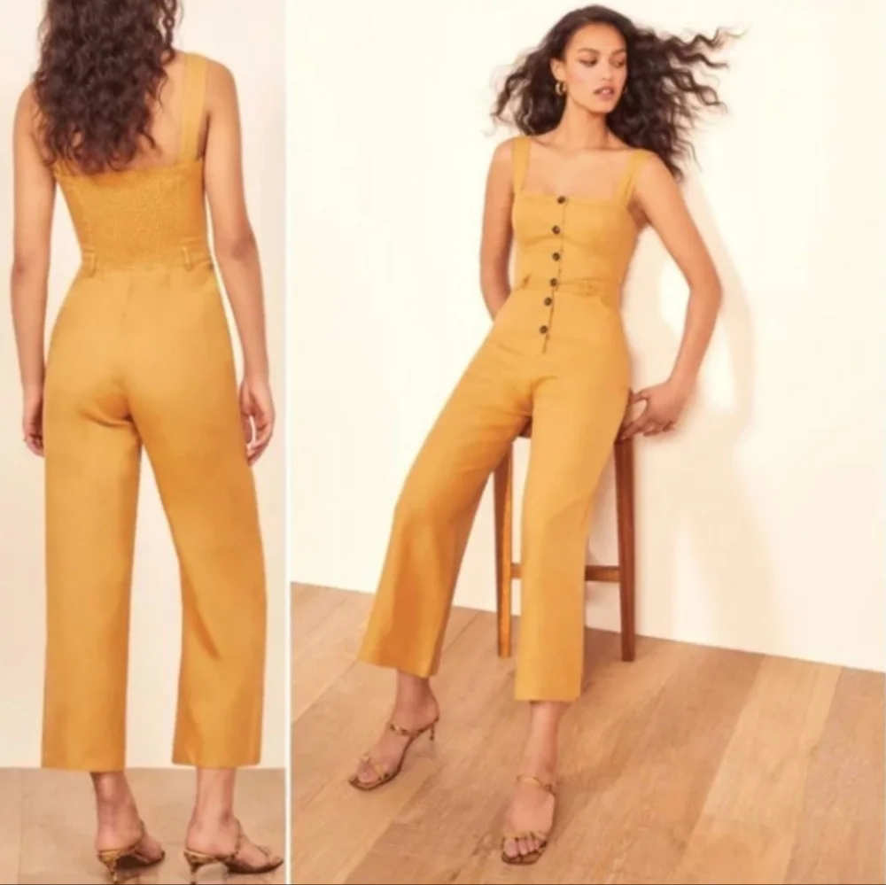 NEW Reformation‎ Tyler Jumpsuit Ochre Mustard Yellow size 12
