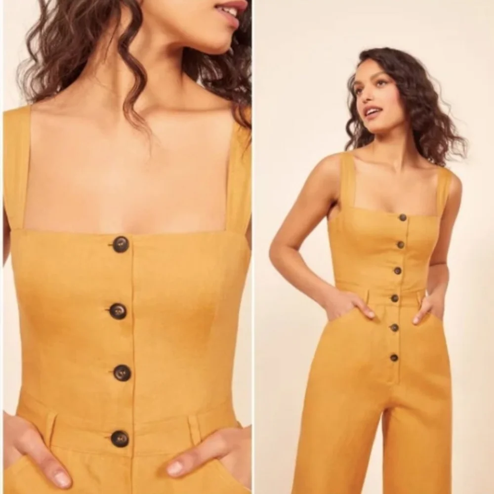 NEW Reformation‎ Tyler Jumpsuit Ochre Mustard Yellow size 12