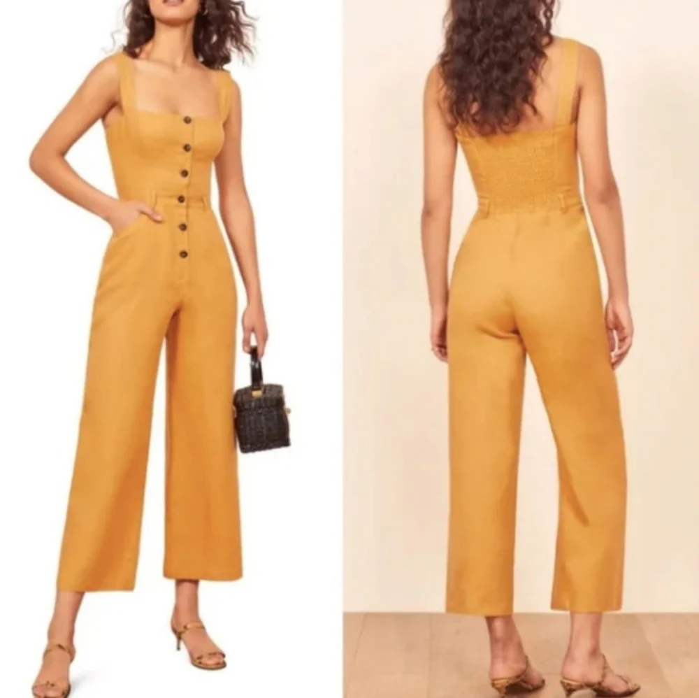 NEW Reformation‎ Tyler Jumpsuit Ochre Mustard Yellow size 12