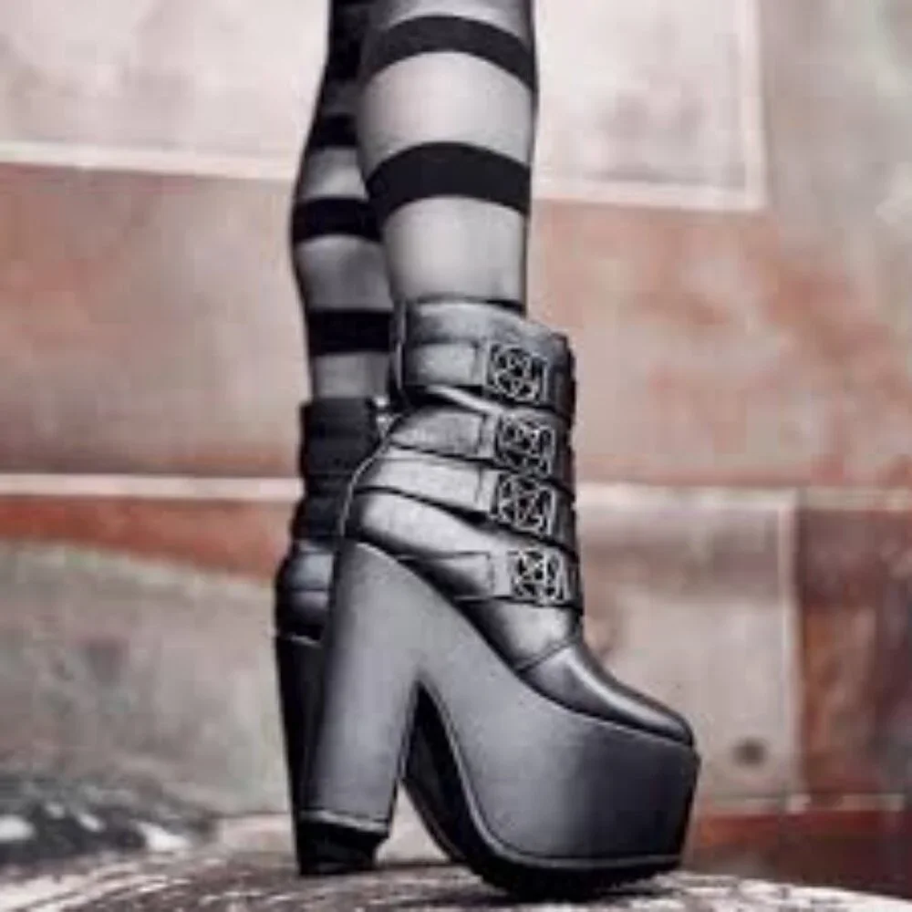 Killstar Black Nancy Pentagram Platform‎ Boots Faux Leather Gothic Witchy Techno