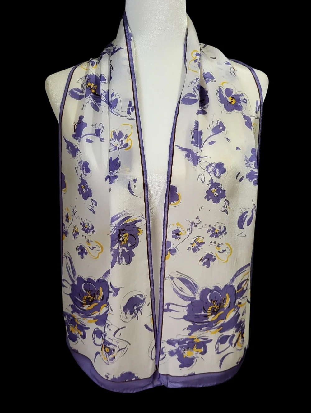 Vtg The Specialty House Scarf Purple White Floral 100% Silk Japan 10