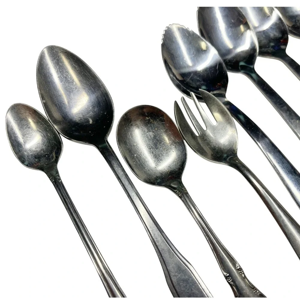 Assorted Stainless Steel Flatware Grapefruit Spoons Fork 9pcs Needs Cleaning