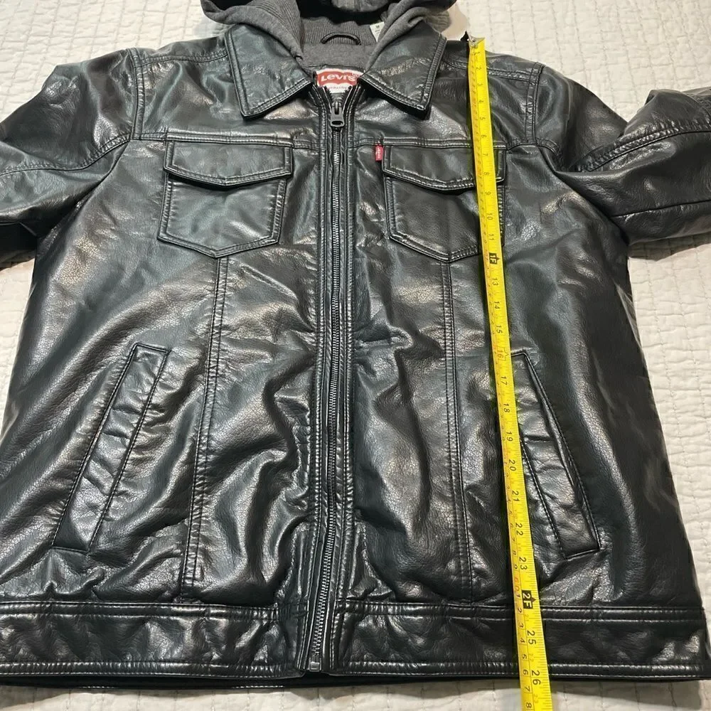 Levi's Black Leather Hoodie Sweatshirt Jacket Size M