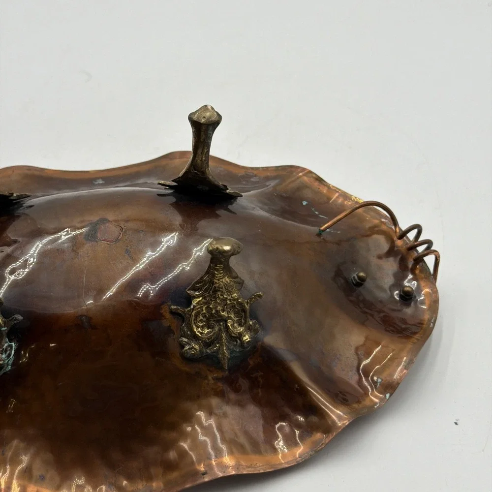Rare Vintage MCM Copper Brass GRAPES Footed Brass Feet Console Bowl 11 3/4