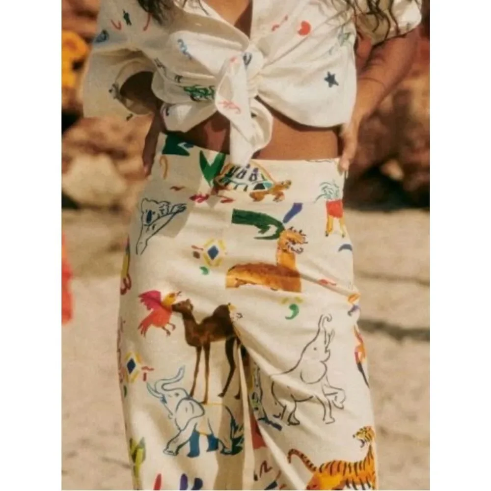 Sézane x G.Kero collab/ Jensen Trouser colorful animal print Cotton/Linen 34 S
