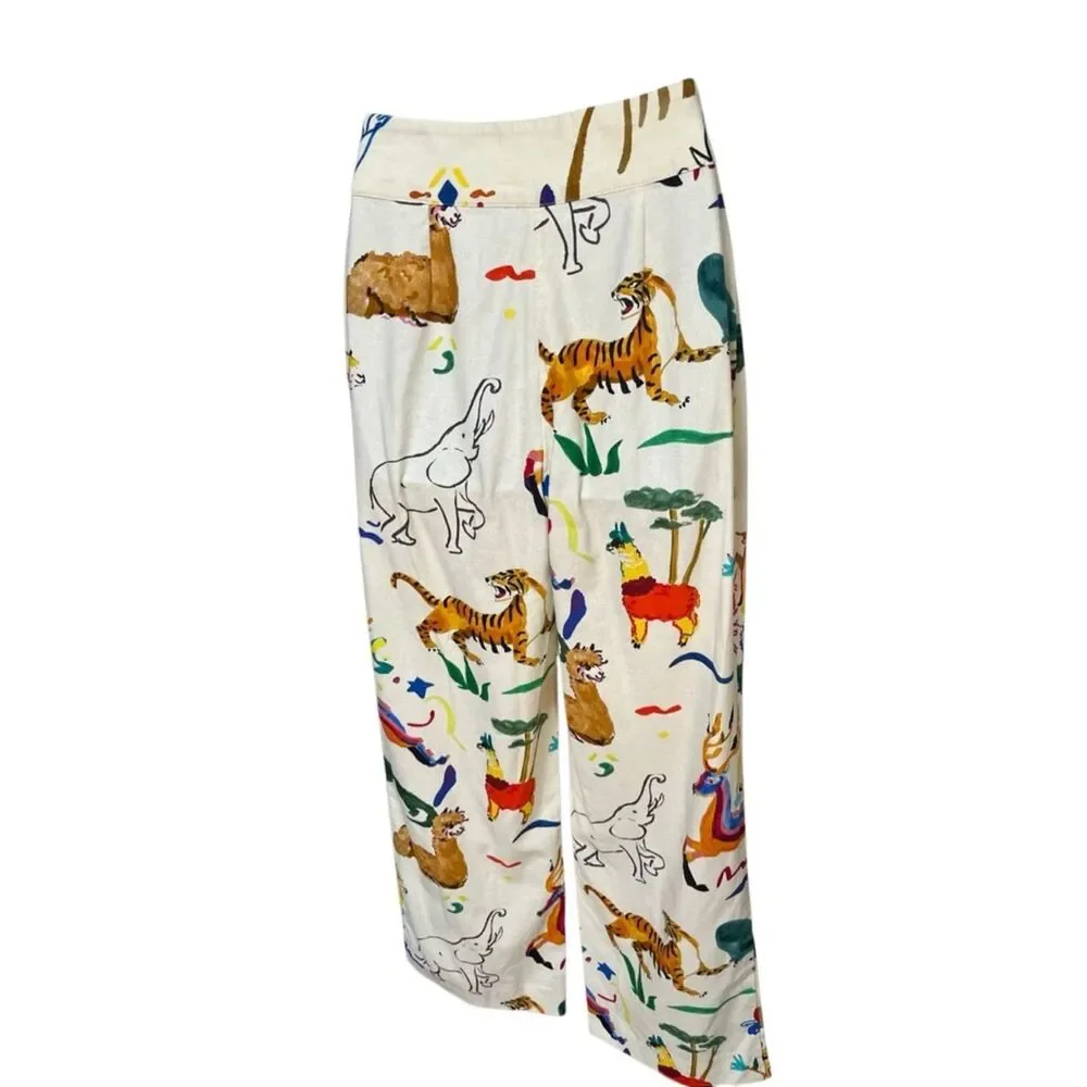 Sézane x G.Kero collab/ Jensen Trouser colorful animal print Cotton/Linen 34 S