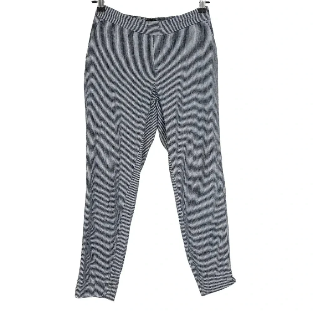 Banana Republic Hayden Ankle Pants Linen Blue Conductor Striped Petite