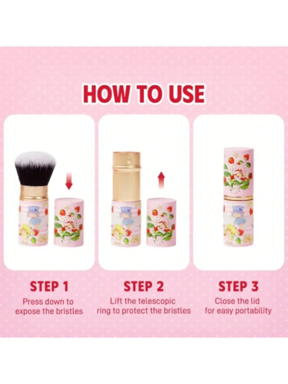 Strawberry Shortcake Retractable Powder Brush Cute Strawberry Cartoon Makeup