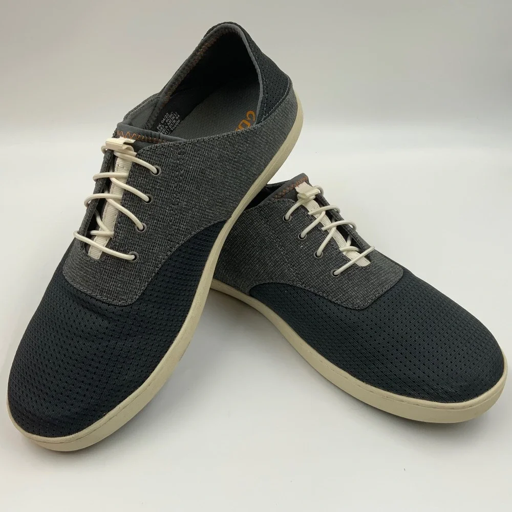OluKai Nohea Moku Mens 11 Charcoal Grey Mesh Boat Shoes Slip On Sneakers 10283