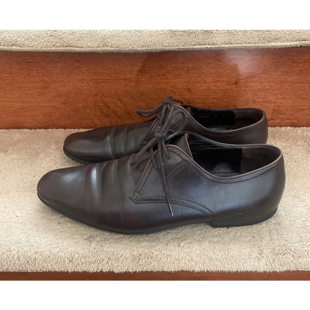 Authentic Gucci Brown Leather Oxfords Men Size 9 In Excellent Condition