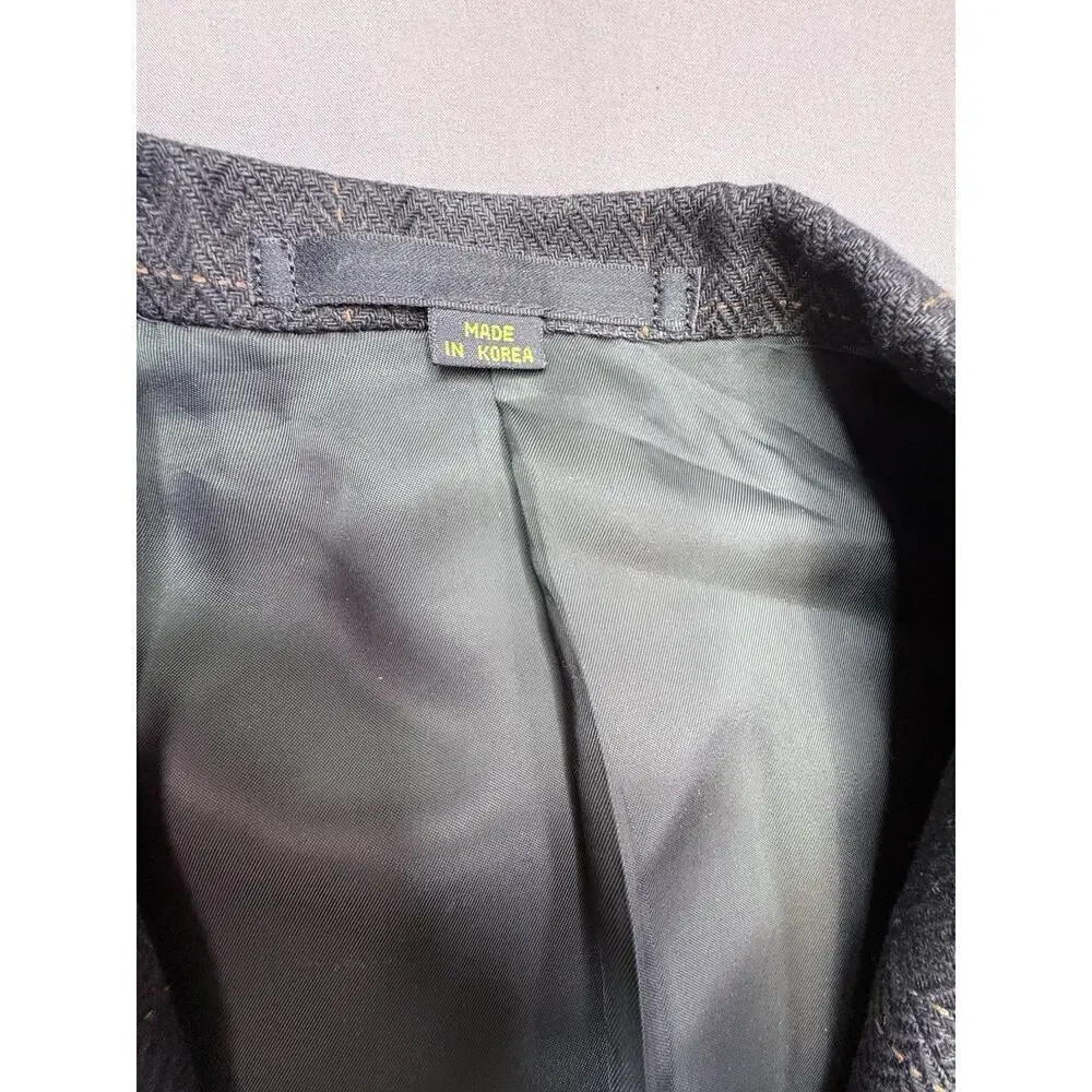 Bachrach Men’s Silk Black Blazer 42L Herringbone Weave Windowpane Check Pattern