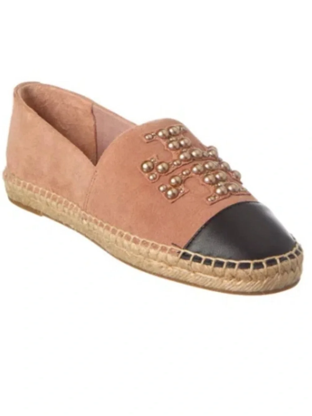 Tory Burch Pearl Logo Espadrilles Pink Suede Cap Toe Flats New Size 11