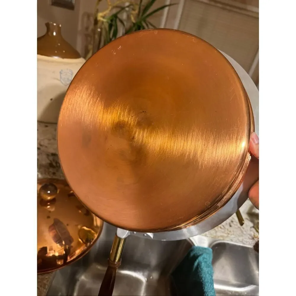 Vintage copper chafing dish 11” food warmer wooden handle