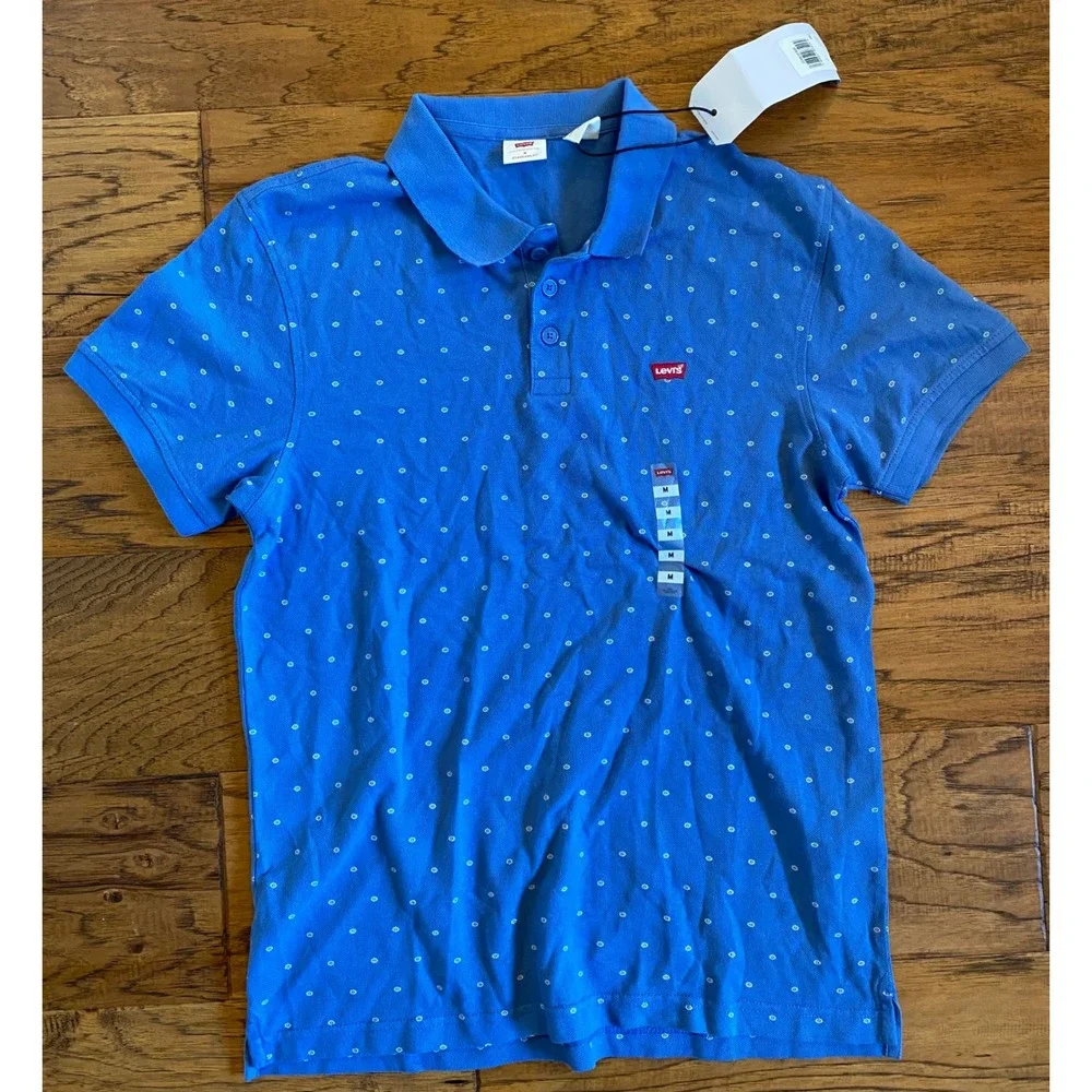 Levis Housemark Polo Shirt Mens Medium Blue Geometric Print Performance