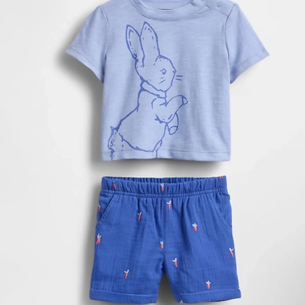 GAP Light Blue Bunny Print Kids Set Easter