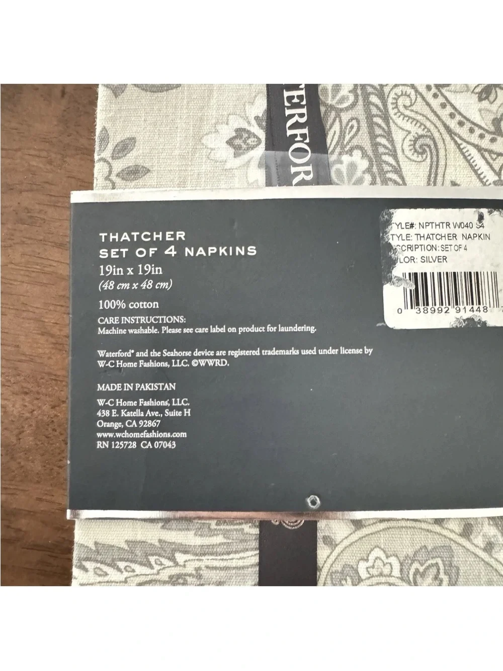 NWT Waterford Set Of Four Thatcher 19”x19” Table Napkins