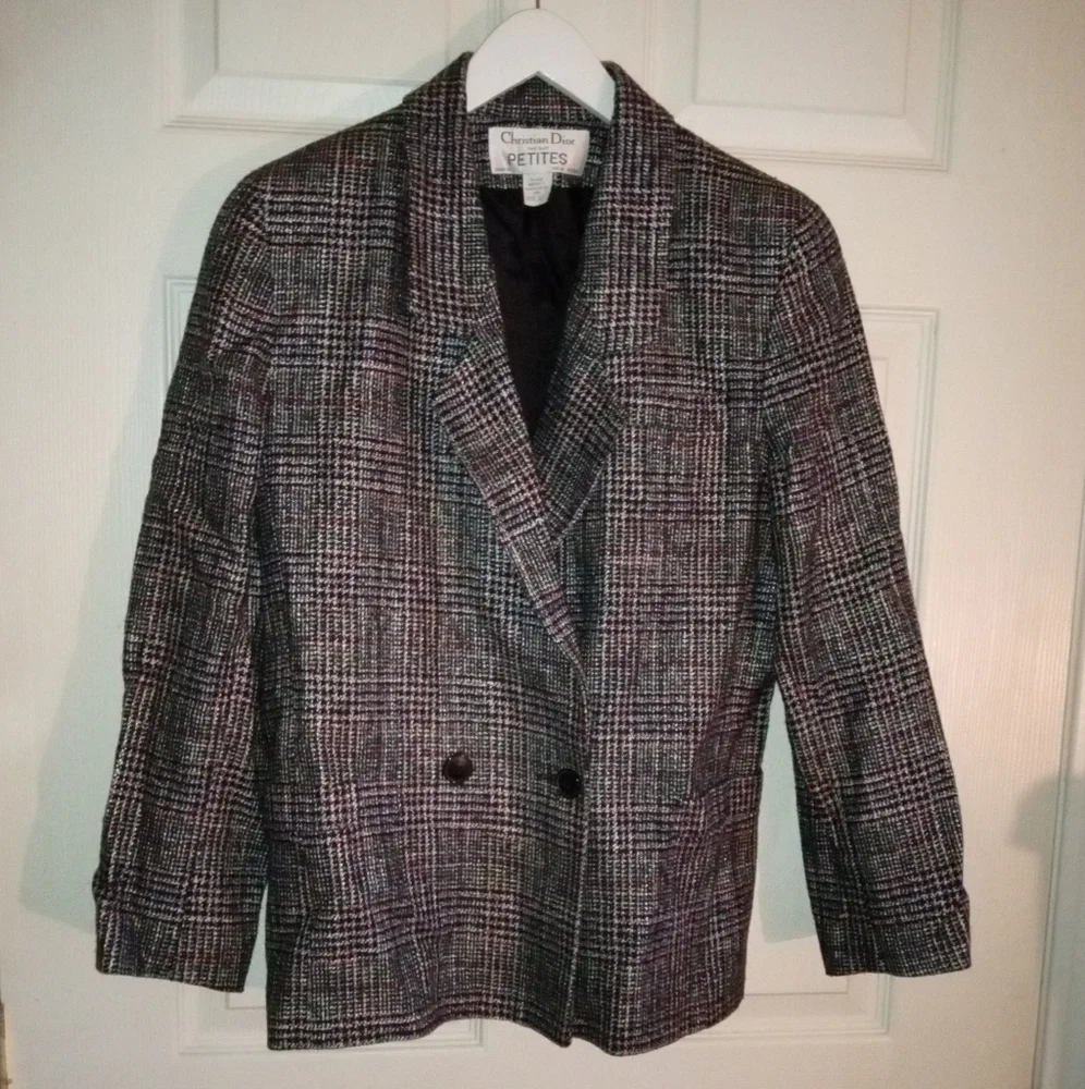 ∆ Lady’s CHRISTIAN DIOR Separates | Black/Red/White Tweed Blazer | Size: 12P