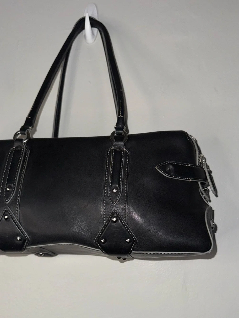 Cole Haan Black Leather Shoulder Bag with Stud Accents