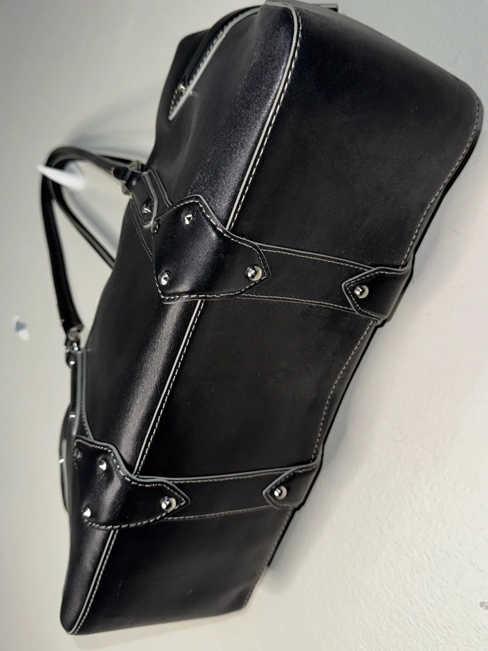 Cole Haan Black Leather Shoulder Bag with Stud Accents