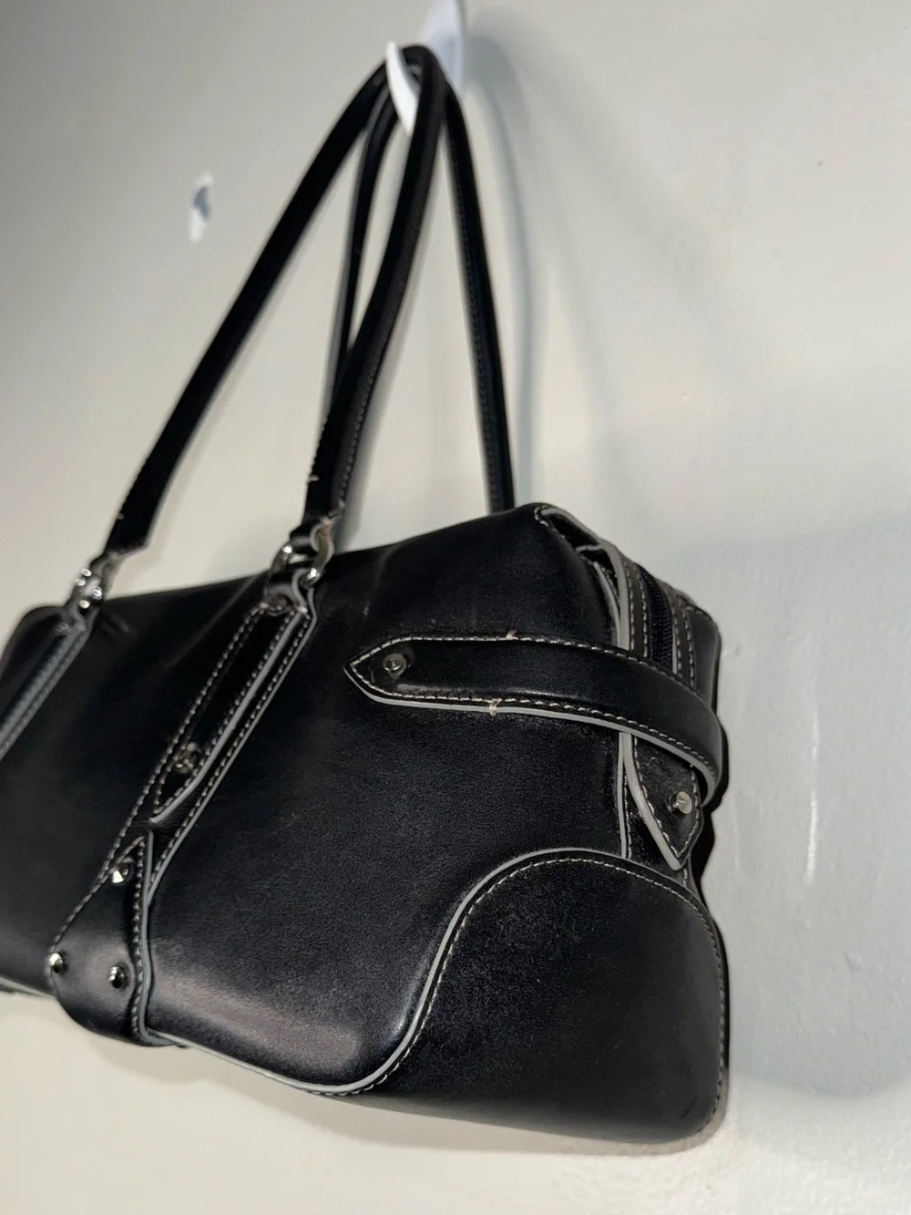 Cole Haan Black Leather Shoulder Bag with Stud Accents